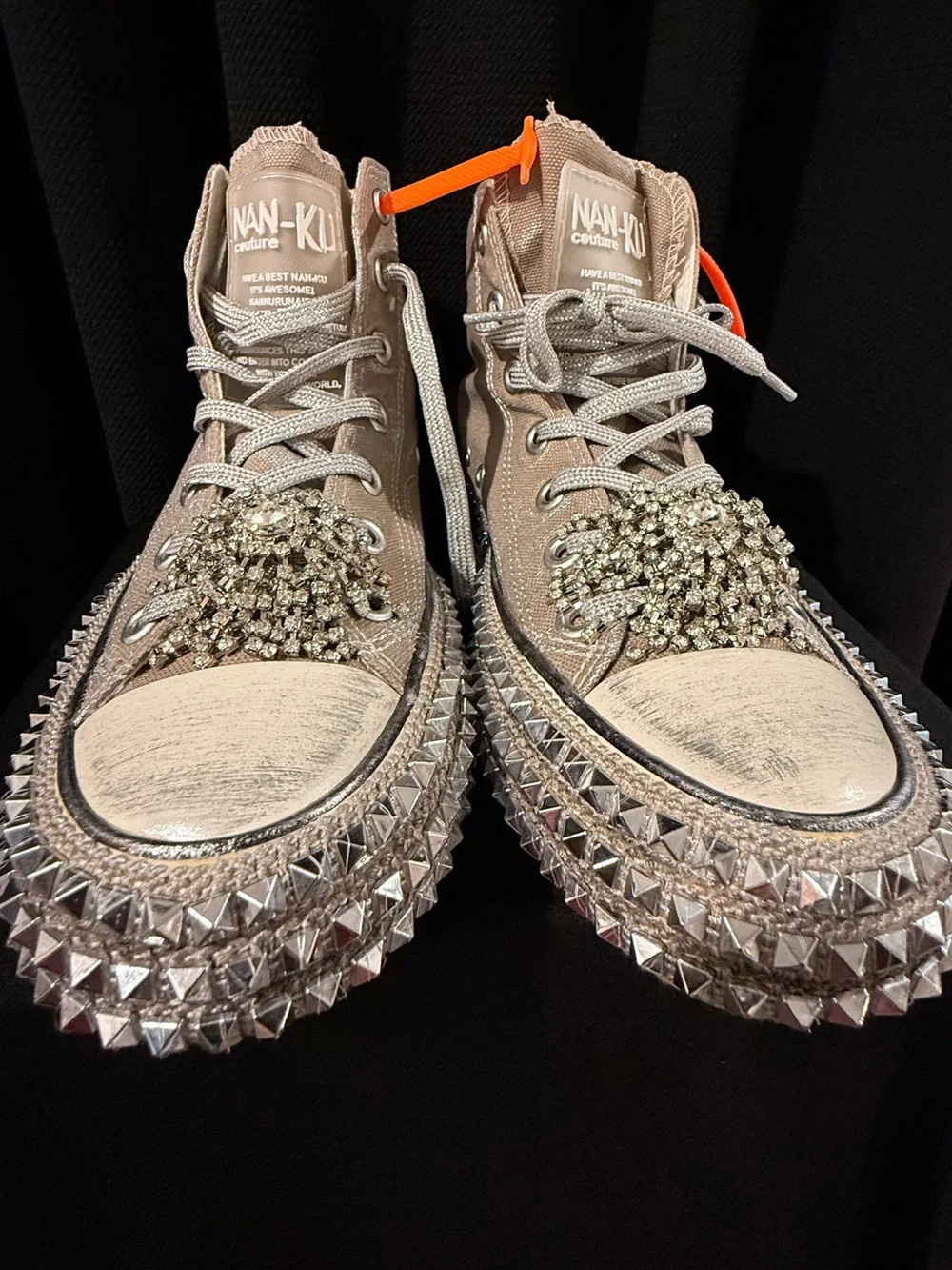 Free People Beige Crystal & Studded High-Top Sneakers